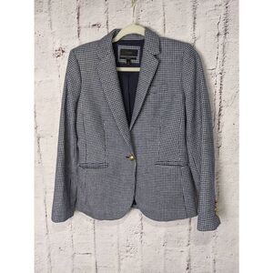 J.Crew Campbell Blue Houndstooth Wool Blazer sz 4 Preppy w Gold tone Buttons‎